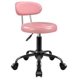 WKWKER Rolling Stool with Wheels Swivel Stool with Back Height Adjustable Chair Ideal for SPA Salon Home Office Drafting Work (Pink)