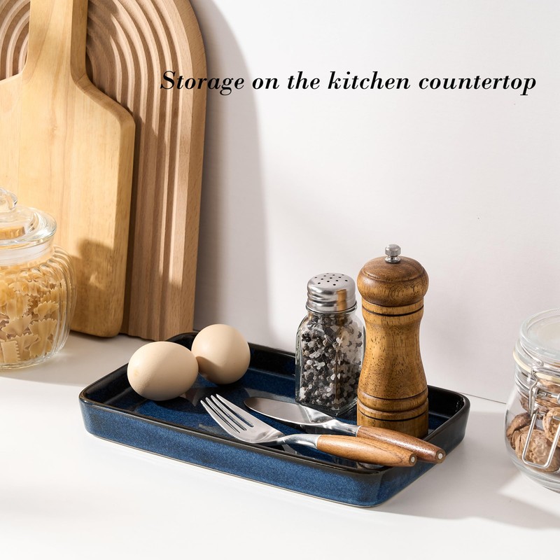 10"×6"×1" Bathroom Vanity Tray for Countertop- Ceramic Decorative Organizer Tray