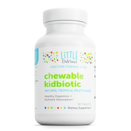 DAVINCI Labs Chewable Kidbiotic - Kids Probiotics to Support Digestion, a Healthy Gut, Brain Health and Immunity - with Probiotics, Amylase, and More - Tropical Fruit Flavor - 90 Chewable Tablets