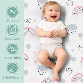 3 Pack Stretchy Bassinet Sheets - Universal Fit for Rectangle, Round, Oval, Hourglass Cradles & Moses Baskets - Soft Breathable Fitted Bassinet Sheets Set for Baby - Pink & Grey Heart