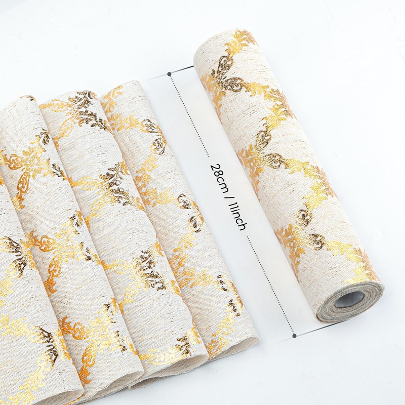 Yeahshion Gold Table Runner Metallic Vine Pattern 28cm x 5m