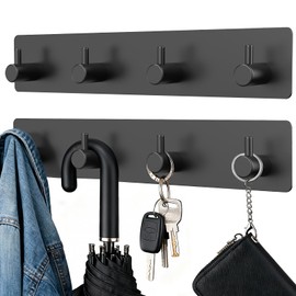 VZZNN 2 Pack Key Holder Wall Mount, Wall Mounted Key Holder with 4 Hooks, Adhesive Screw Mount Key Rack for Wall, Key Organizer for Hallway, Kitchen,Bathroom,to Hang Key,Dog Leash,Umbrella,Sunglasses
