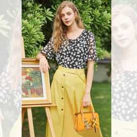 NICOLE & DORIS Elegant Handbag Shoulder Bag Women's Small Handbag with Embroidery Flower Women Shoulder Bag PU Leather Crossbody Bag, yellow, L