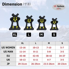 Azarxis Crampons, 10 Spikes, Snow Spikes, Nonslip For Shoe Soles, Fall Prevention, Easy to Install, Ice Spikes, Mud, Ice, Snow Roads, Climbing, Freely Traveling, Trekking, Unisex, Quick Fit, Black, XL