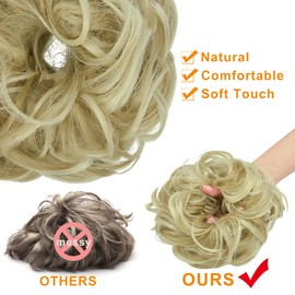 OMGREAT Messy Bun Hair Piece Scrunchies Extension Curly Wavy Updo Hairpieces Synthetic Chignon Ponytail Hair Accessories for Women Girls (Ash Blonde Mix Bleach Blonde)