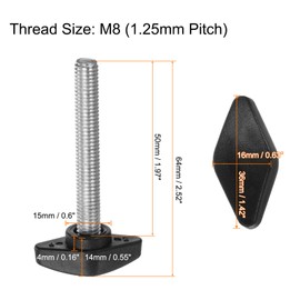 QUARKZMAN 6 Pcs Thumb Screw Wing Screws Plastic T Wing Knobs M8 x 50mm Metric Male Grub Screws T Head Plastic Knobs Thumb Screw Black