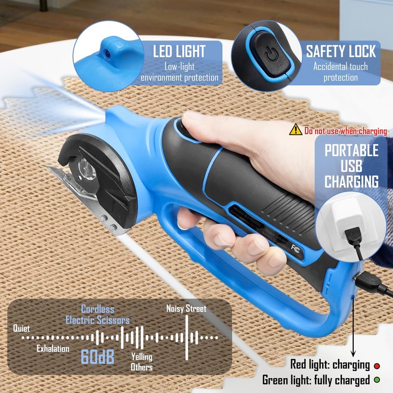 Socpuro Cordless Electric Scissors, 5V Cardboard Box Cutter, Rechargeable Rotary