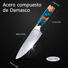 Cuchillos Chef,Cuchillo Para Chef Acero Damasco,Profesional Afilado Con Alto Contenido Cuchillo De Cocina,Mango ErgonóMico, Cuchillo De Cocina Multiusos Superior Para El Hogar Y El Restaurante