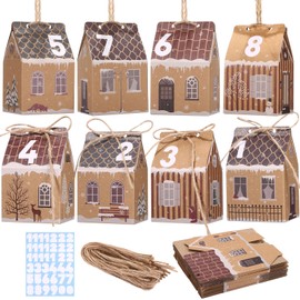 Advent Calendar for Filling, 24 House Boxes for DIY Crafts, Small Gift Boxes, DIY Craft Set for Hanging or Standing, with Number Stickers, for Children and Adults