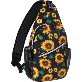 MOSISO Sling Backpack,Travel Hiking Daypack Sunflower Rope Crossbody Shoulder Bag, Black