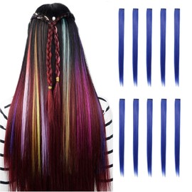 Drayas 10Pcs/set Multi-Colors Party Highlights Clip In Synthetic Hair Extensions, 22 Inch, Straight, Natural Look, No Tangles, No Shedding