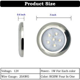 Boat Courtesy Lights LED, 3 Inch RGBW Boat Deck Lights, Waterproof Interior Lights for Cabin, Cockpit, Stairs, 4 Pack (Stainless Bezel)