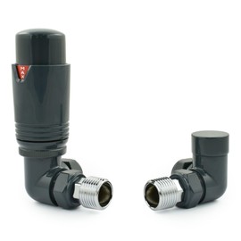 Hot Flow All-Anthracite Estuary Corner TRV Thermostatic Radiator Valve (Pair) Includes Corner TRV Body, Wheel Head & Lock Shield for Quick & Easy Temperature Control. Perfect for Energy Saving.