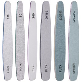 Nail File and Buffer Set, 6 Pcs Professional Nail File Kit for Acrylic and Natural Nails, 100/150/180/220/240/280/1000/4000 Grit Soft Nail Filer Gel Nail Files & buffers Filing Emery Board Home Salon