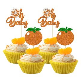 24Pcs Little Cutie Cupcake Toppers Glitter Orange Oh Baby Cupcake Picks Citrus Theme Baby Shower Decorations for Cutie Kids Birthday Party Baby Shower Gender Reveal Fruit Party Supplies