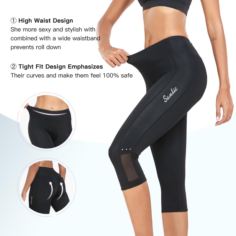 Santic Women's Cycling Pants High Waist 4D Padded Cycling Capris