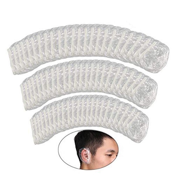 esowemsn 100pcs Disposable Clear Waterproof Ear Covers for Shower, Hair Dyer and Salon Ear Protector Caps Fits Men and Women