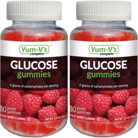 YUM-V'S Glucose Gummies – Fast Acting Glucose Chewable Gummies – Great Tasting – Gluten Free, Vegan, Non-GMO – Berry Natural Flavor – 60 Chewable Gummy for Adults & Kids (Pack of 2)
