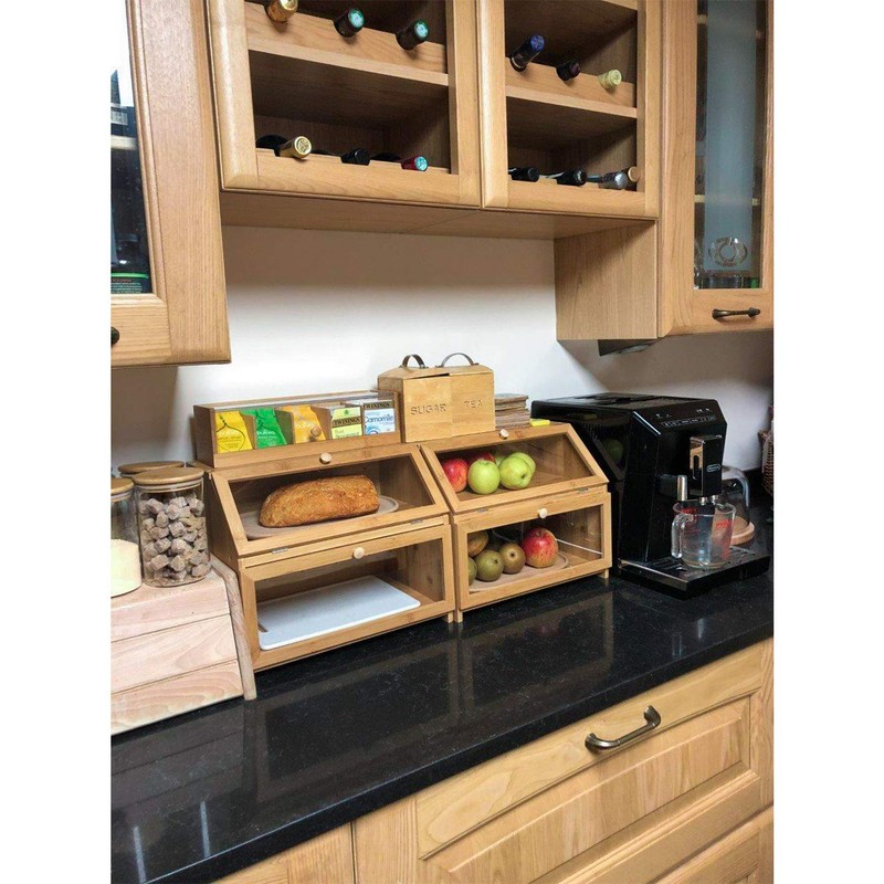 HOMEKOKO Double Layer Large Bread Box for Kitchen Counter, Wooden