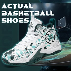 kniaiwx Men's High Top Basketball Shoes Fashionable Breathable Professional Outdoor Basketball Shoes White-Green Size 10.5