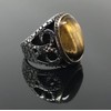 KAR Carved Snake Design 925K Sterling Silver Tiger Eye Men's