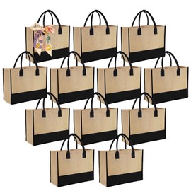 Ayearparty 12 Pack Large Burlap Tote Bags with Handles Bridesmaid Wedding Favors Women Gift Bags Welcome Jute and Black Bag Bulk Blank Reusable Tote for DIY Beach Shopping Grocery 15.4x12.2x5.9 Inch