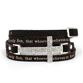 4031178 John 3:16 Leather Wrap Cross Bracelet Adjustable Belt Buckle For God So Loved The World