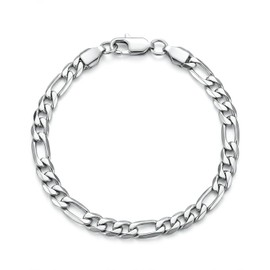 LuxGoth Stainless Steel 5 mm Figaro Link Chain Bracelet (7 Inches)
