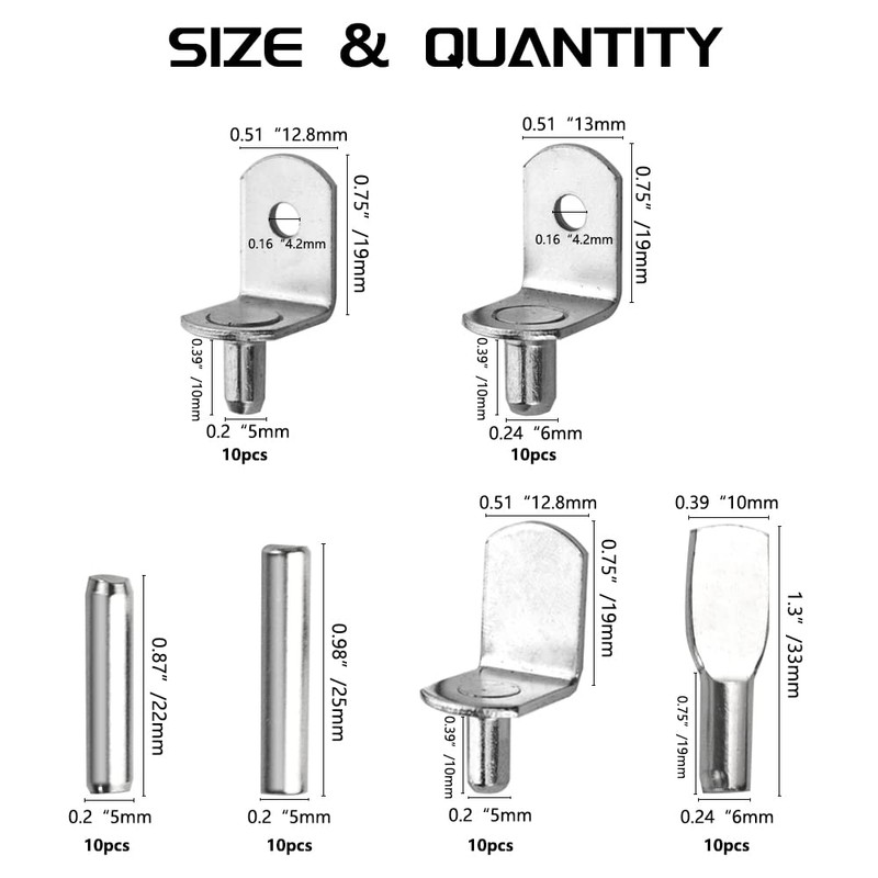 WMYCONGCONG 150 PCS Shelf Bracket Pegs Kit, 7 Styles Shelf