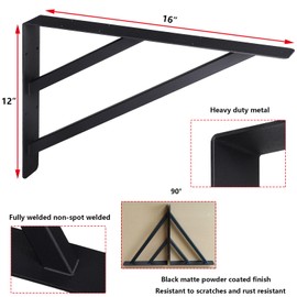 Wdwlbsm 2Pcs Heavy Duty Shelf Bracket Countertop Support Brackets 16"x12" Wall Mounted Floating Shelf Bracket,Solid Fireplace Metal Brackets for Shelves for Tops Cabinetry Table Work Bench