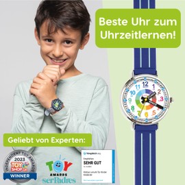 Kiddus Learning Watch for Kids Boys and Girls Analogue Watch with Exercises to Learn the Time Designed in Barcelona, 01 Blue Handles labelled, Ribbon