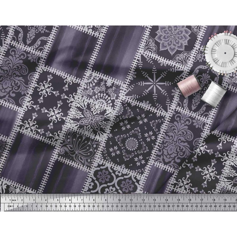 Soimoi Velvet Fabric Paisley,Mandala & Quatrefoil Patchwork Decor Fabric Printed