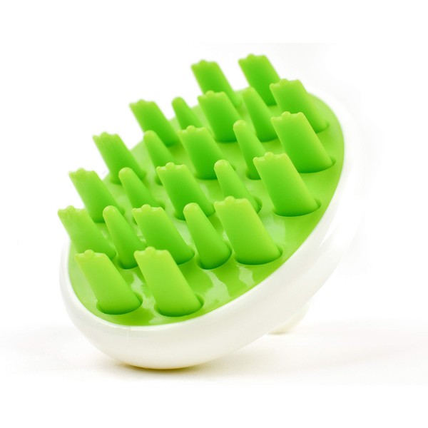 Zyllion Hair Shampoo Brush and Scalp Massager Care for Dandruff Removal, Scrubber, Hair Growth and Exfoliator with Flat and Pointed Soft Silicone Bristles for Women and Men - Green (ZMA-12-GR)