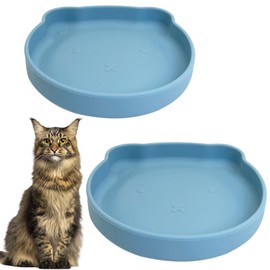 Apatal Silicone Cat Food Bowl Set of 2 Non-Slip Kitty Plates Relief Whisker Fatigue Puppy Feeding Bowl for Dry & Wet Food (Blue)