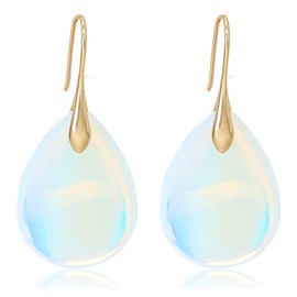 Wovanoo Natural Stone Earrings for Women Boho Dangle Drop Earrings Gemstone Fishhoop Statement Gold Earring Egg White Gold