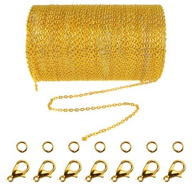 Jerbro 33 Feet Stainless Steel DIY Link Chain, Link Chain Necklaces with 20 Lobster Clasps and 30 Spring Rings for Jewellery Crafts, 1.5 mm