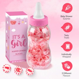 100 Pcs Baby Shower Pink Candy - Individually Wrapped - Packed In A Pink Baby Bottle For Girl Baby Shower Decoration- Bulk Candy Use For Gender Reveal, Baby Favors - Its A Girl Candies