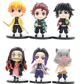 Kamado Tanjirou, Agatsuma Zenitsu, Kamado Nezuko, Kochou Shinob Figure, 6pieces Q Version Figures 10cm/3.9inch Character Model Handicrafts Gift