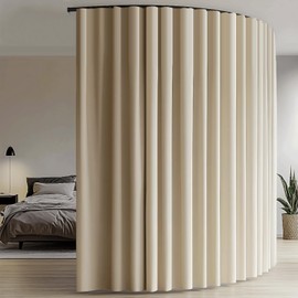 hoeflife Room Divider Blackout Curtains & Ceiling Curtain Track Set Wall Mount Extra Wide Track Curtains Flexible Sliding Curtain Rod Room Separation Privacy（W 108 x H 84 in Beige Drape & Black Rail）