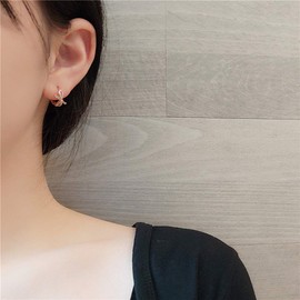 Chic Bow Knot Small Hoop Earrings S925 Sterling Silver for Women Teen Girls Dainty Crystal CZ Rhinestone Butterfly Round Huggie Hinged Hoops Cartilage Earring 10mm Hypoallergenic Gifts (Gold)