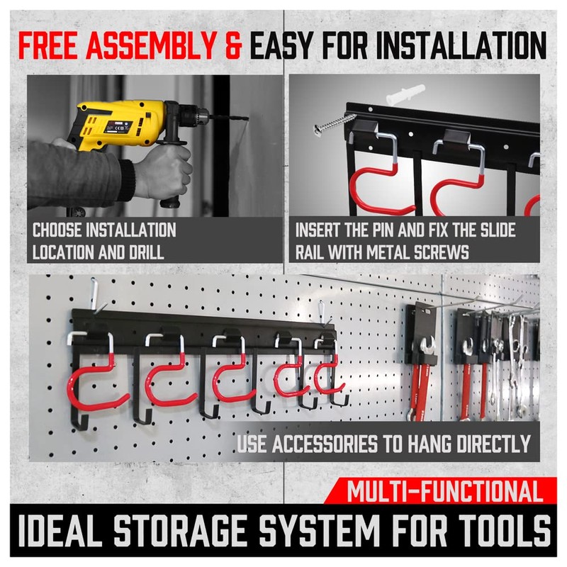 SEDY 68" All Metal Garden Tool Organizer Hooks - Garage