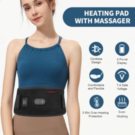 CUEHEAT Heated Waist Belt - Cordless Heating Pad for Low Back, Electrical Heating and Massage, Rechargeable Battery Powered (Black, 49 inches)