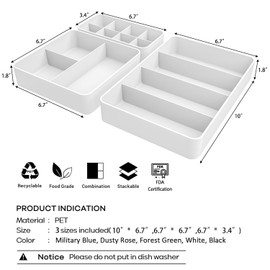 Stackable Drawer Organizer Divider, 3 Packs Wide Plastic Makeup Storage Caddy Organizer for Bathroom Vanity Holder for Holds Blush Palettes, lipstick, Nail Polish,15 Cell Collapsible Storage Boxes