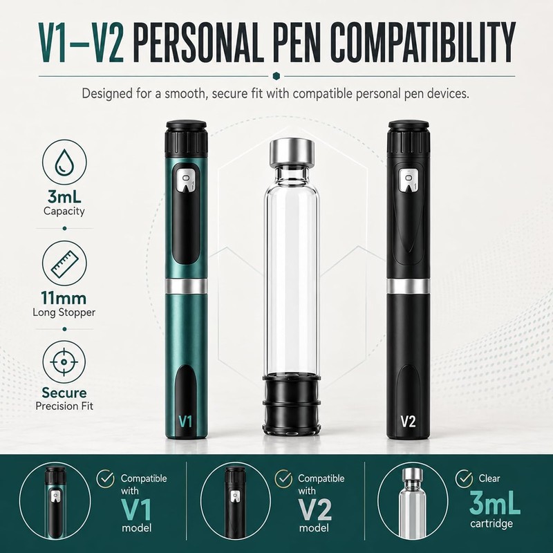 3ml Pen Cartridge,Sterile Glass Cartridges for V1-V2 Personal Pens