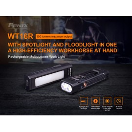 Fenix WT16R 300 Lumen rechargeable magnetic base Handheld flashlight/worklight with battery and EdisonBright charging cable carrying case