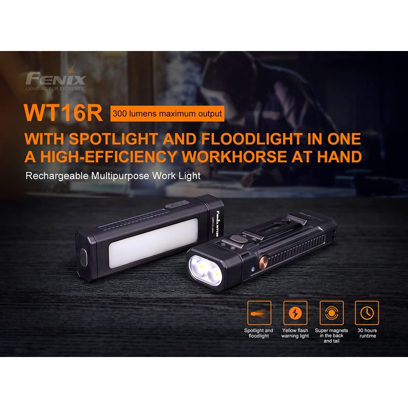 Fenix WT16R 300 Lumen rechargeable magnetic base Handheld flashlight/worklight with
