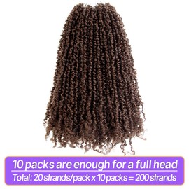 16 Inch 10 Packs Yanky Twist Crochet Hair Pre-twisted Light Brown Kinky Mini Spring Twist Small Curly Senegalese Twist Braids (30#)