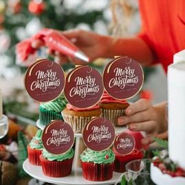 Merry Christmas UV Printed Acrylic Cupcake Toppers - Christmas Bauble Edition by 3 LITTLE DESSERTS- Pack of 6