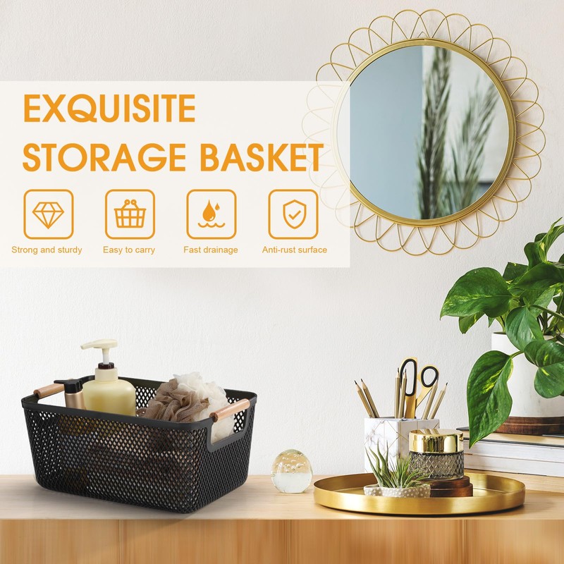 Tioncy 4 Pcs Plastic Mesh Baskets with Wood Handle Woven