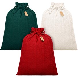 Sanwuta 6 Pcs Christmas Knitted Gift Bags With Drawstrings, 16 x 20 Inch Reusable Christmas Gift Bags Large Knitted Wrapping Sacks Cloth Pouches for Xmas Winter Presents Holiday Party Favor